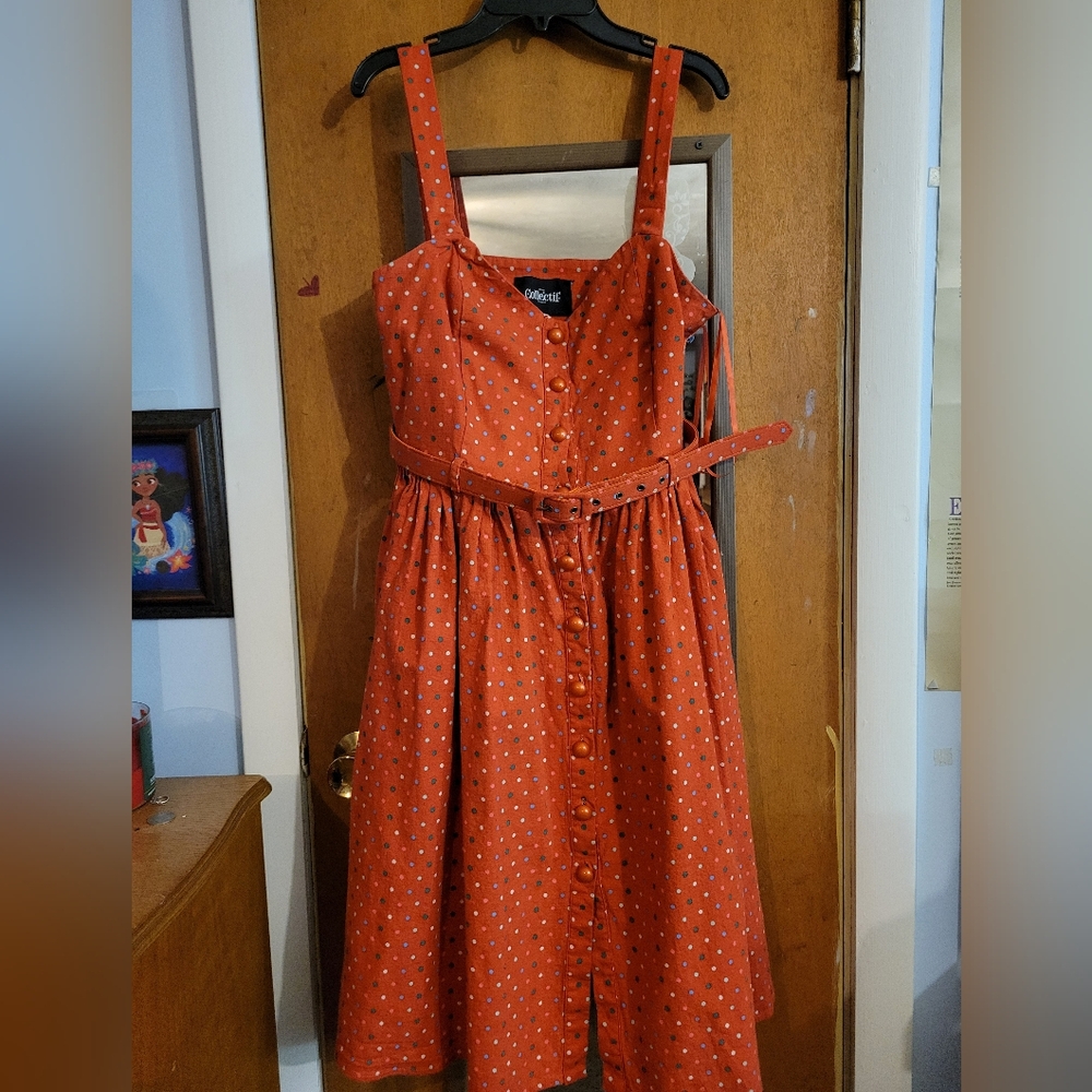 Collectif Polka Dot Swing Dress Orange